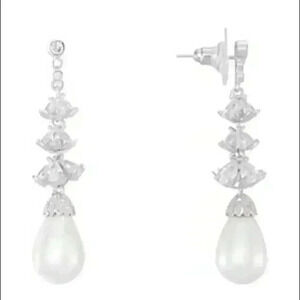 Nina new Cubic Zirconia and Pearl Linear Earrings